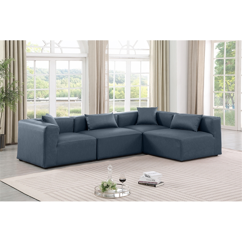 Meridian Furniture Cube Navy Blue Vegan Leather 4-Pc. L-Shaped Modular Sectional
