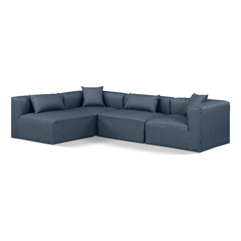 Meridian Furniture Cube Navy Blue Vegan Leather 4-Pc. L-Shaped Modular Sectional