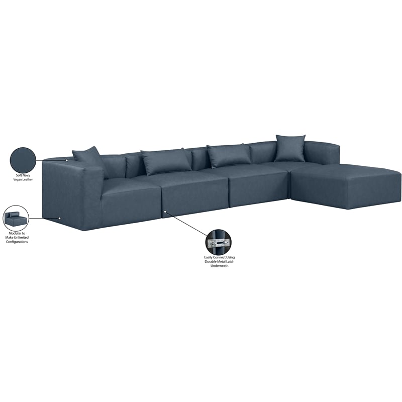 Meridian Furniture Cube Navy Blue Vegan Leather 5-Pc. L-Shaped Modular Sectional
