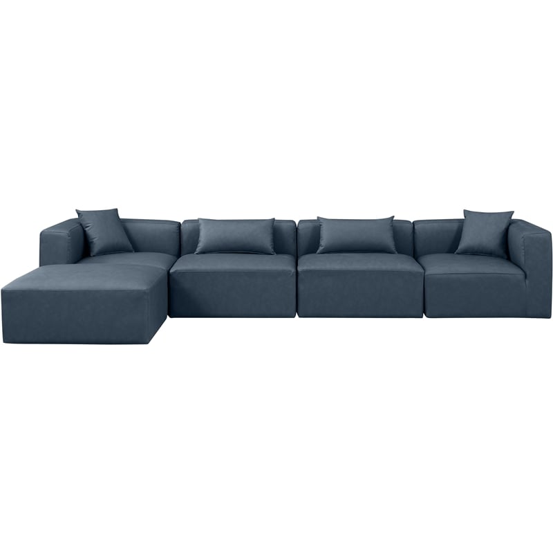 Meridian Furniture Cube Navy Blue Vegan Leather 5-Pc. L-Shaped Modular Sectional