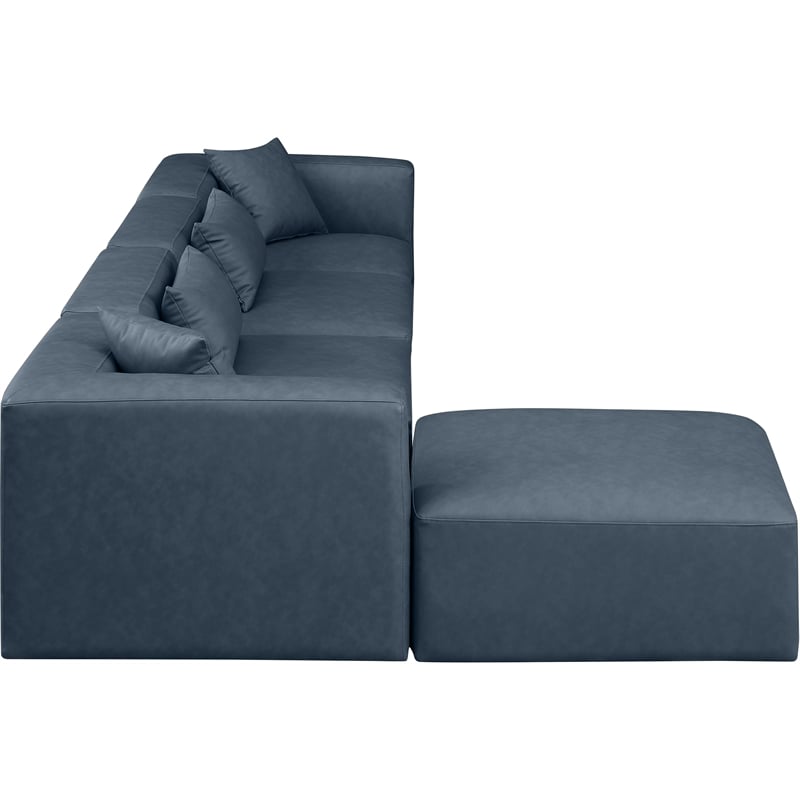 Meridian Furniture Cube Navy Blue Vegan Leather 5-Pc. L-Shaped Modular Sectional