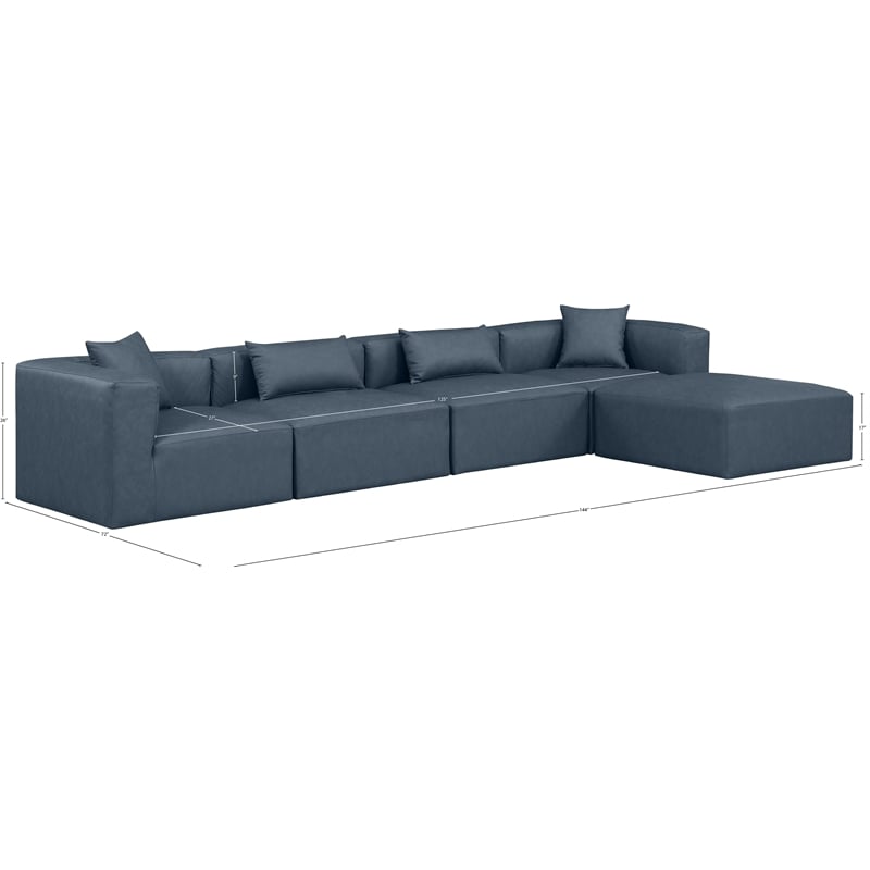 Meridian Furniture Cube Navy Blue Vegan Leather 5-Pc. L-Shaped Modular Sectional