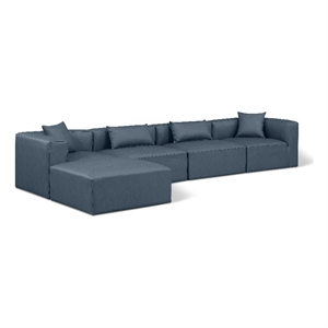 Meridian Furniture Cube Navy Blue Vegan Leather 5-Pc. L-Shaped Modular Sectional