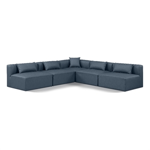 Meridian Furniture Cube Navy Blue Vegan Leather 5-Pc. L-Shaped Modular Sectional