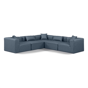 Meridian Furniture Cube Navy Blue Vegan Leather 5-Pc. L-Shaped Modular Sectional