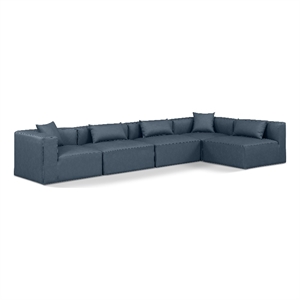 Meridian Furniture Cube Navy Blue Vegan Leather 5-Pc. L-Shaped Modular Sectional