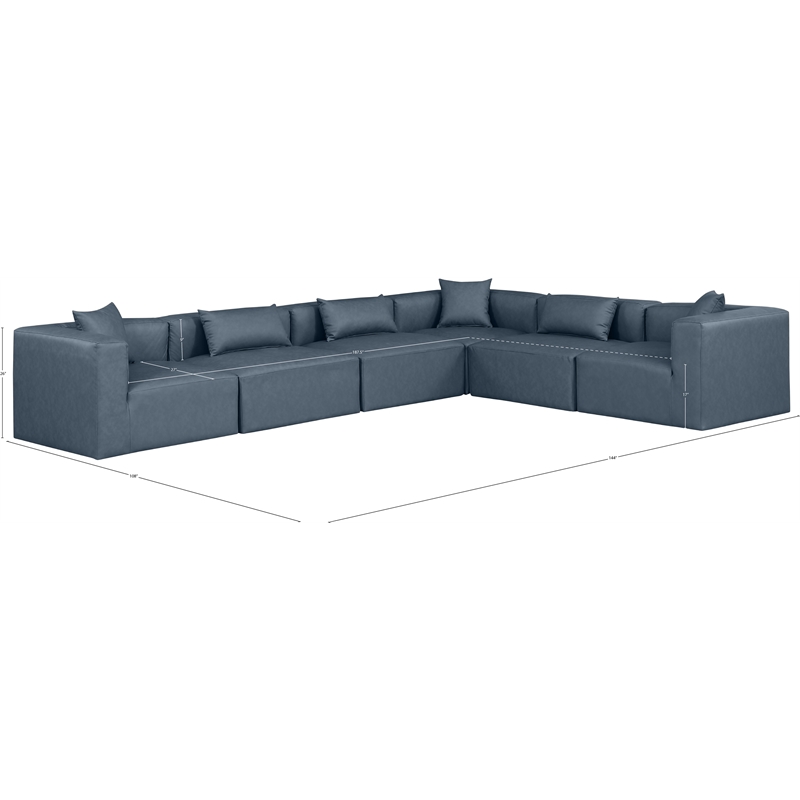 Meridian Furniture Cube Navy Blue Vegan Leather 6-Pc. L-Shaped Modular Sectional
