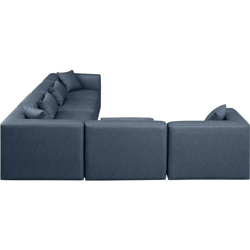 Meridian Furniture Cube Navy Blue Vegan Leather 6-Pc. L-Shaped Modular Sectional