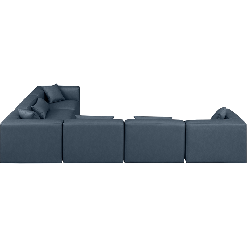 Meridian Furniture Cube Navy Blue Vegan Leather 6-Pc. L-Shaped Modular Sectional