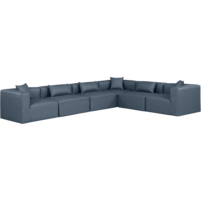 Meridian Furniture Cube Navy Blue Vegan Leather 6-Pc. L-Shaped Modular Sectional