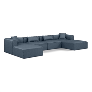 Meridian Furniture Cube Navy Blue Vegan Leather 6-Pc. U-Shaped Modular Sectional