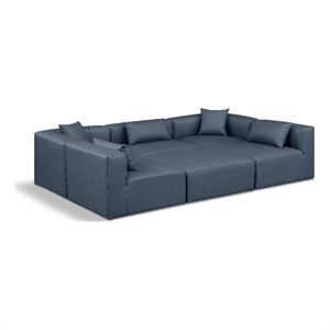 Meridian Furniture Cube Navy Blue Vegan Leather 6-Pc. U-Shaped Modular Sectional