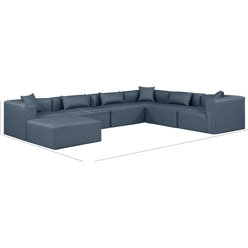 Meridian Furniture Cube Navy Blue Vegan Leather 7-Pc. U-Shaped Modular Sectional