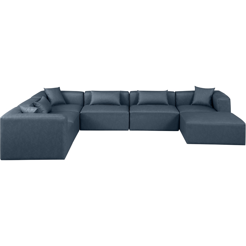 Meridian Furniture Cube Navy Blue Vegan Leather 7-Pc. U-Shaped Modular Sectional