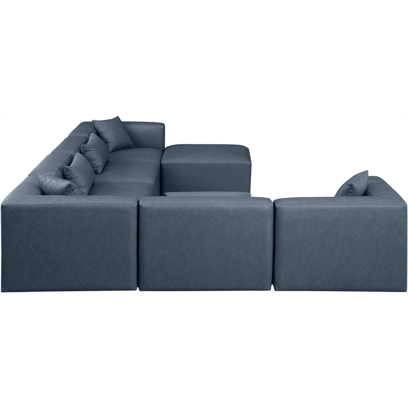 Meridian Furniture Cube Navy Blue Vegan Leather 7-Pc. U-Shaped Modular Sectional