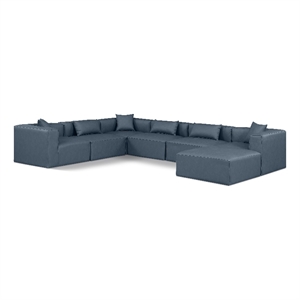 Meridian Furniture Cube Navy Blue Vegan Leather 7-Pc. U-Shaped Modular Sectional
