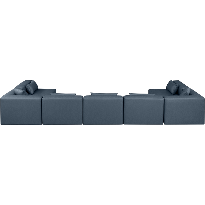 Meridian Furniture Cube Navy Blue Vegan Leather 7-Pc. U-Shaped Modular Sectional