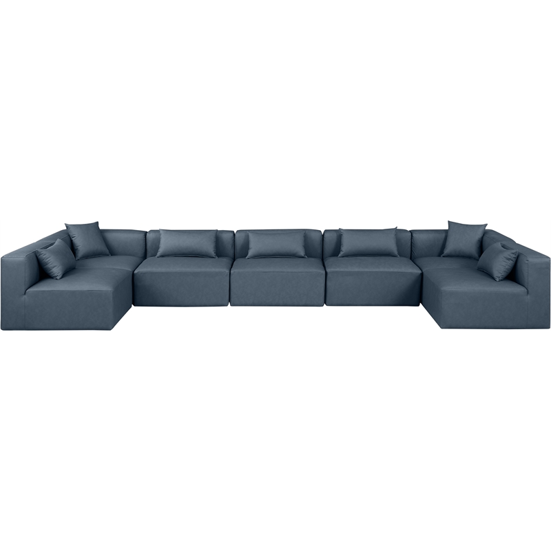 Meridian Furniture Cube Navy Blue Vegan Leather 7-Pc. U-Shaped Modular Sectional