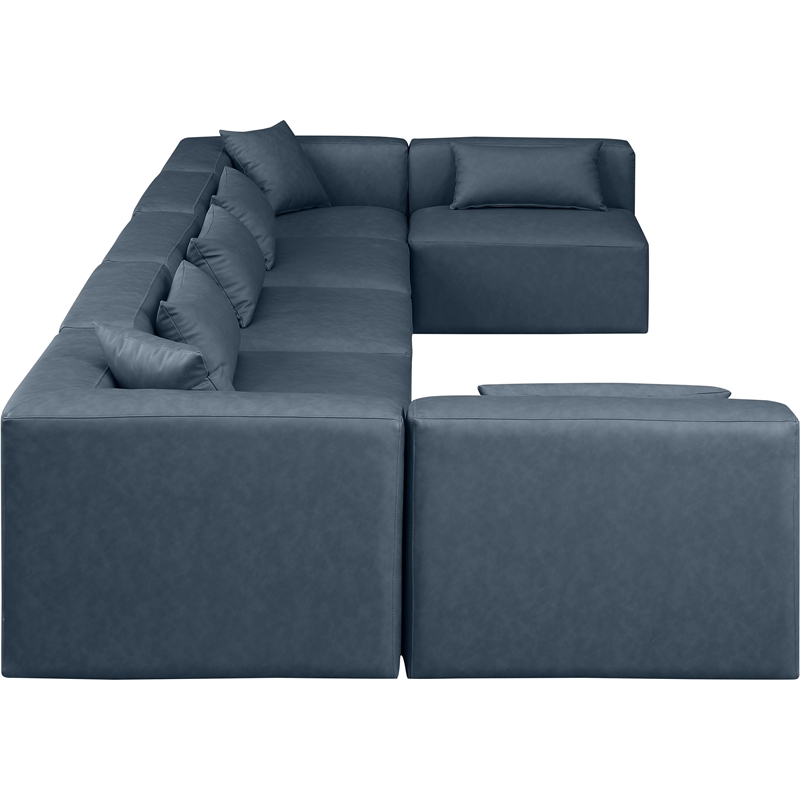 Meridian Furniture Cube Navy Blue Vegan Leather 7-Pc. U-Shaped Modular Sectional