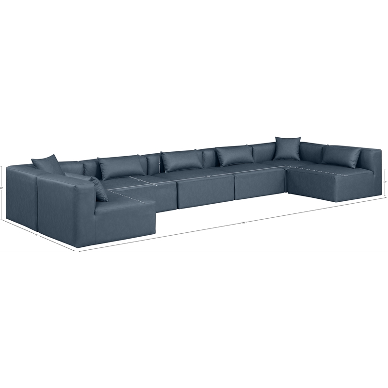 Meridian Furniture Cube Navy Blue Vegan Leather 7-Pc. U-Shaped Modular Sectional