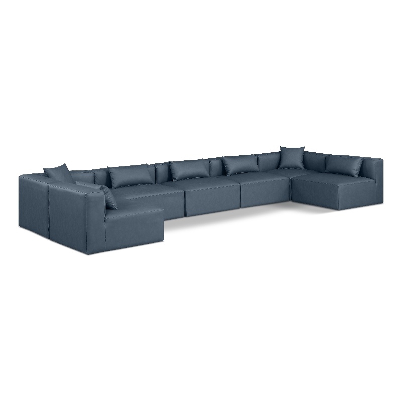 Meridian Furniture Cube Navy Blue Vegan Leather 7-Pc. U-Shaped Modular Sectional
