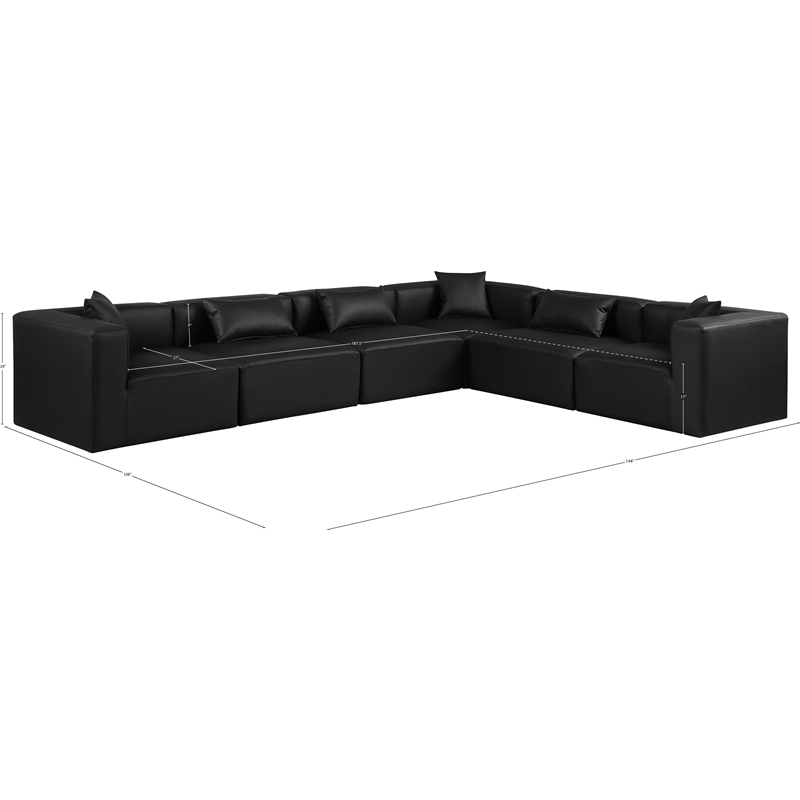 Meridian Furniture Cube Black Vegan Leather 6-Pc. L-Shaped Modular Sectional