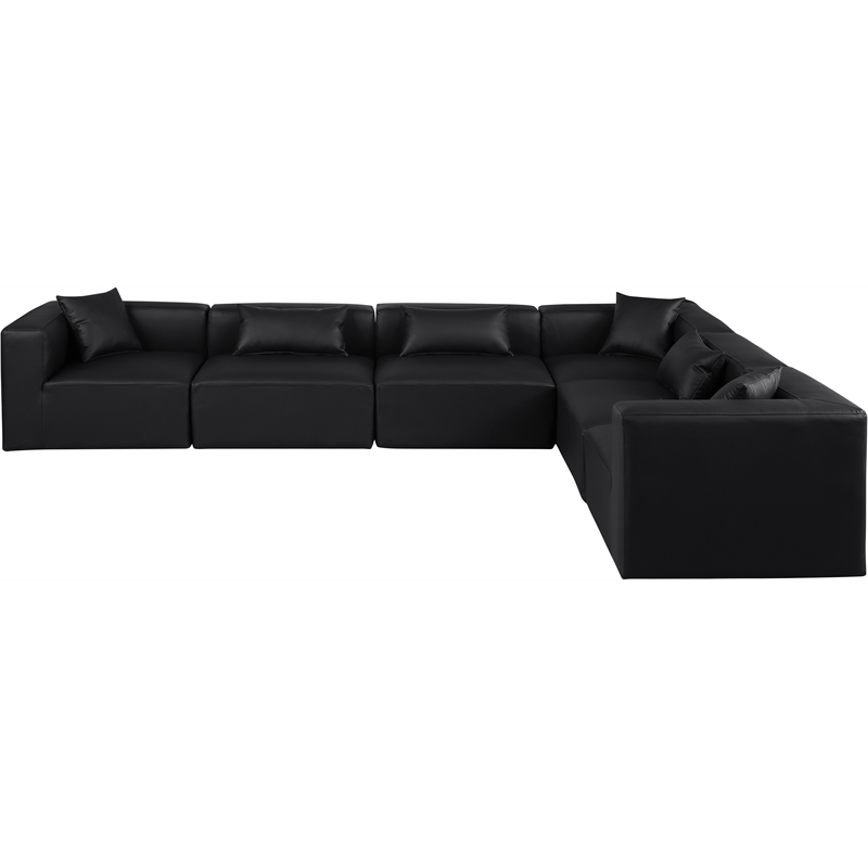 Meridian Furniture Cube Black Vegan Leather 6-Pc. L-Shaped Modular Sectional
