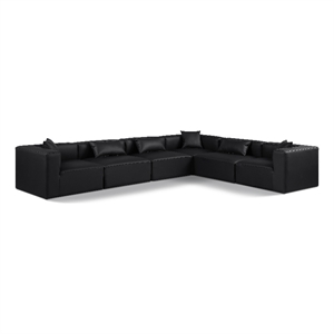 Meridian Furniture Cube Black Vegan Leather 6-Pc. L-Shaped Modular Sectional
