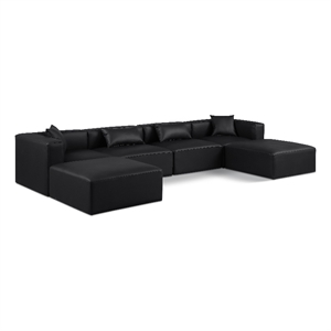 Meridian Furniture Cube Black Vegan Leather 6-Pc. U-Shaped Modular Sectional