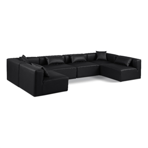 Meridian Furniture Cube Black Vegan Leather 6-Pc. U-Shaped Modular Sectional