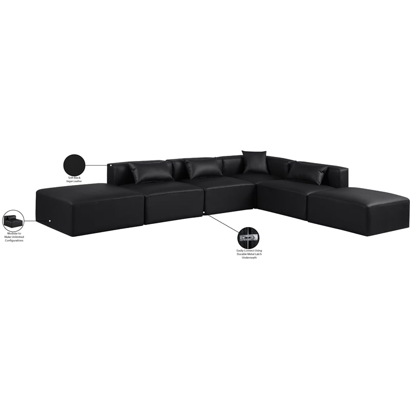 Meridian Furniture Cube Black Vegan Leather 6-Pc. L-Shaped Modular Sectional