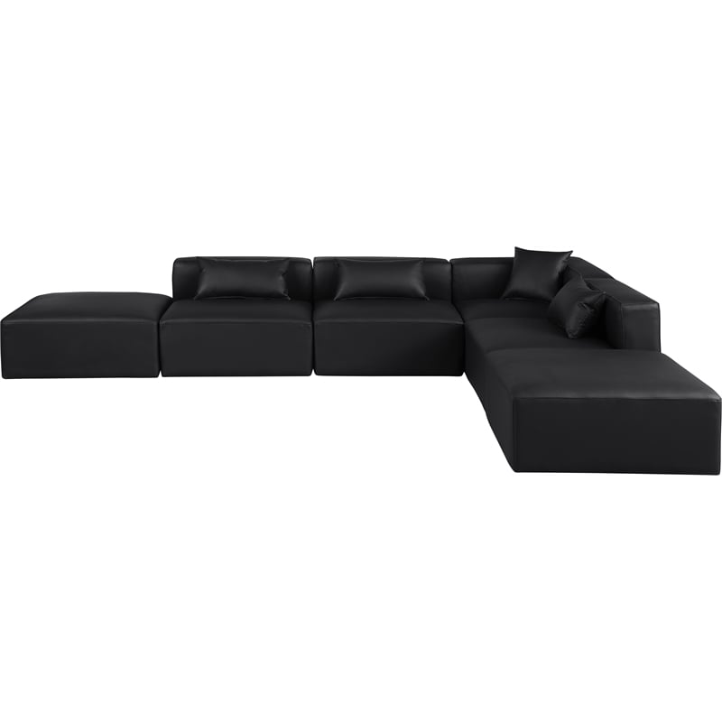 Meridian Furniture Cube Black Vegan Leather 6-Pc. L-Shaped Modular Sectional
