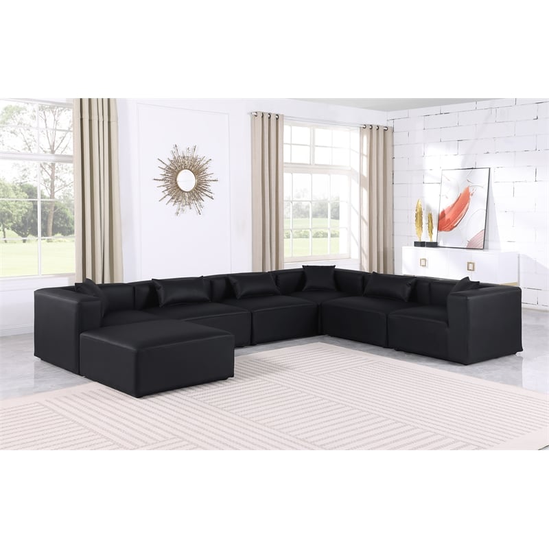 Meridian Furniture Cube Black Vegan Leather 7-Pc. U-Shaped Modular Sectional