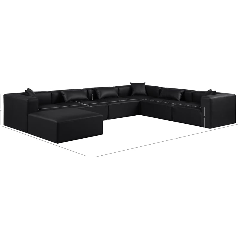 Meridian Furniture Cube Black Vegan Leather 7-Pc. U-Shaped Modular Sectional
