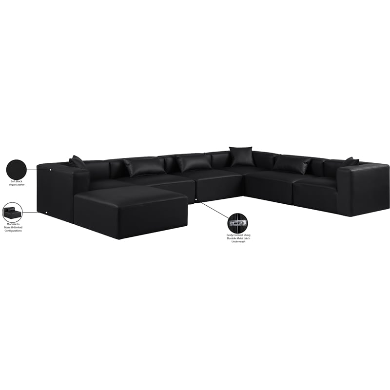 Meridian Furniture Cube Black Vegan Leather 7-Pc. U-Shaped Modular Sectional