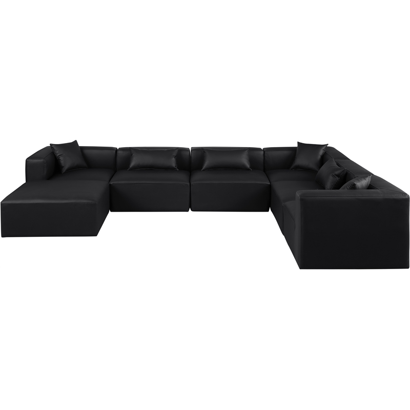 Meridian Furniture Cube Black Vegan Leather 7-Pc. U-Shaped Modular Sectional