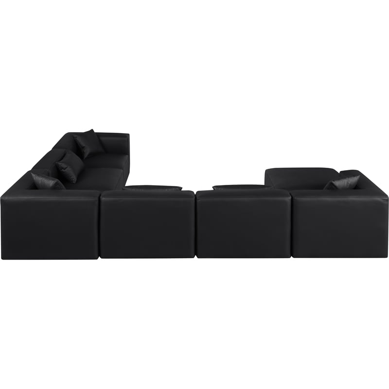 Meridian Furniture Cube Black Vegan Leather 7-Pc. U-Shaped Modular Sectional