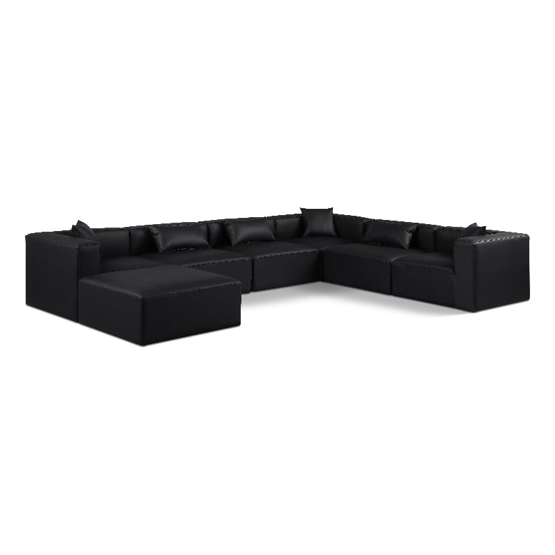Meridian Furniture Cube Black Vegan Leather 7-Pc. U-Shaped Modular Sectional