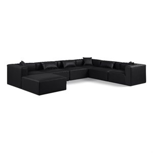 Meridian Furniture Cube Black Vegan Leather 7-Pc. U-Shaped Modular Sectional