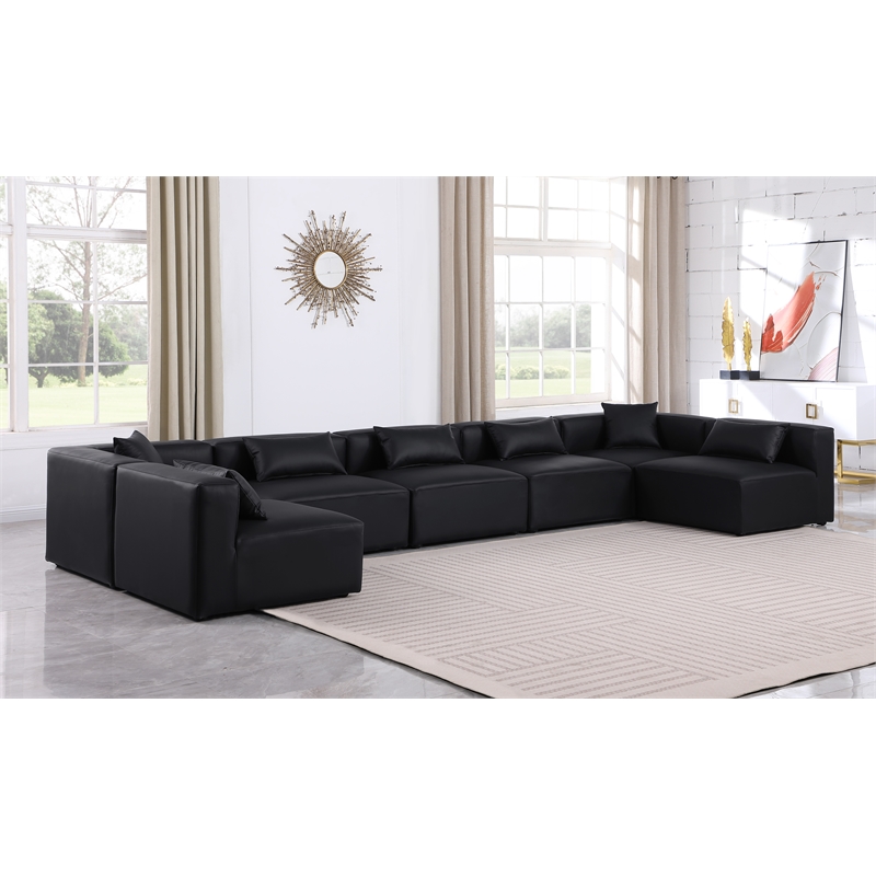 Meridian Furniture Cube Black Vegan Leather 7-Pc. U-Shaped Modular Sectional
