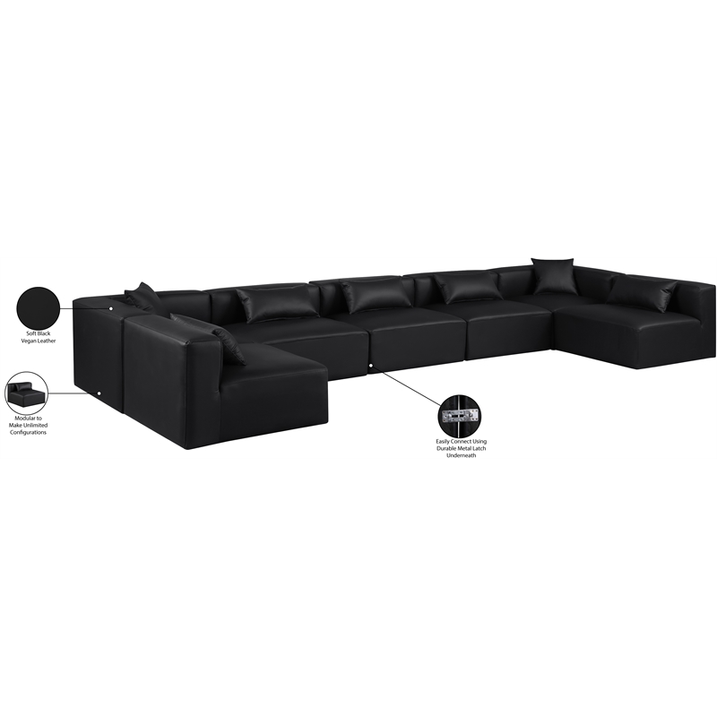 Meridian Furniture Cube Black Vegan Leather 7-Pc. U-Shaped Modular Sectional