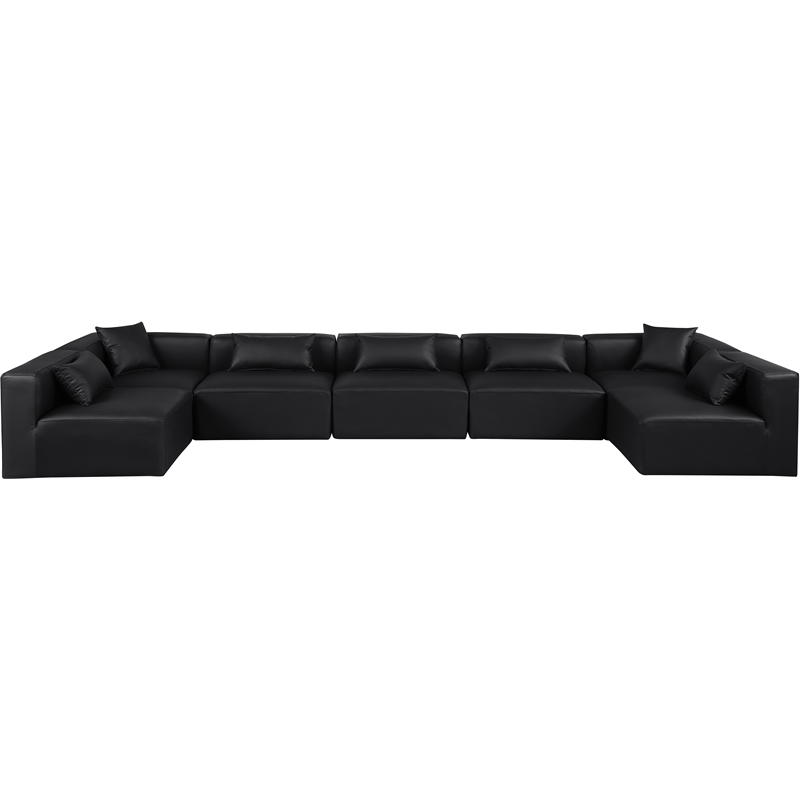 Meridian Furniture Cube Black Vegan Leather 7-Pc. U-Shaped Modular Sectional