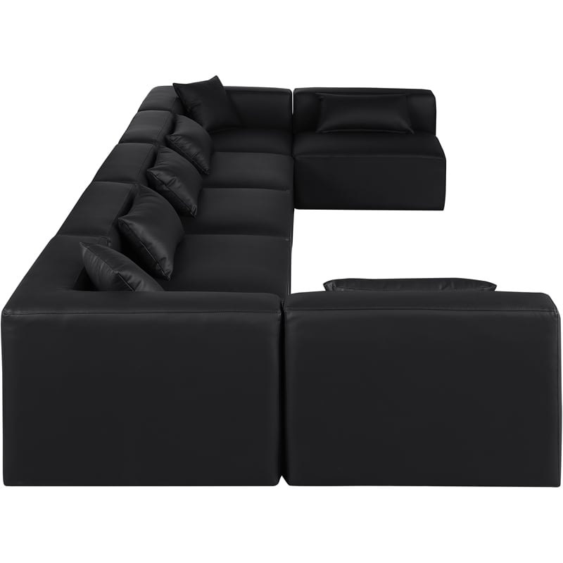 Meridian Furniture Cube Black Vegan Leather 7-Pc. U-Shaped Modular Sectional