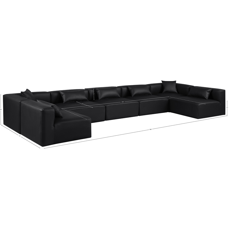 Meridian Furniture Cube Black Vegan Leather 7-Pc. U-Shaped Modular Sectional