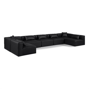 Meridian Furniture Cube Black Vegan Leather 7-Pc. U-Shaped Modular Sectional