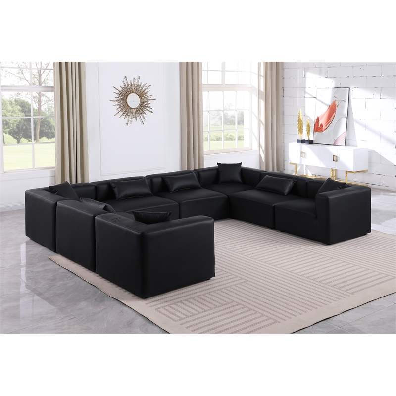 Meridian Furniture Cube Black Vegan Leather 8-Pc. U-Shaped Modular Sectional