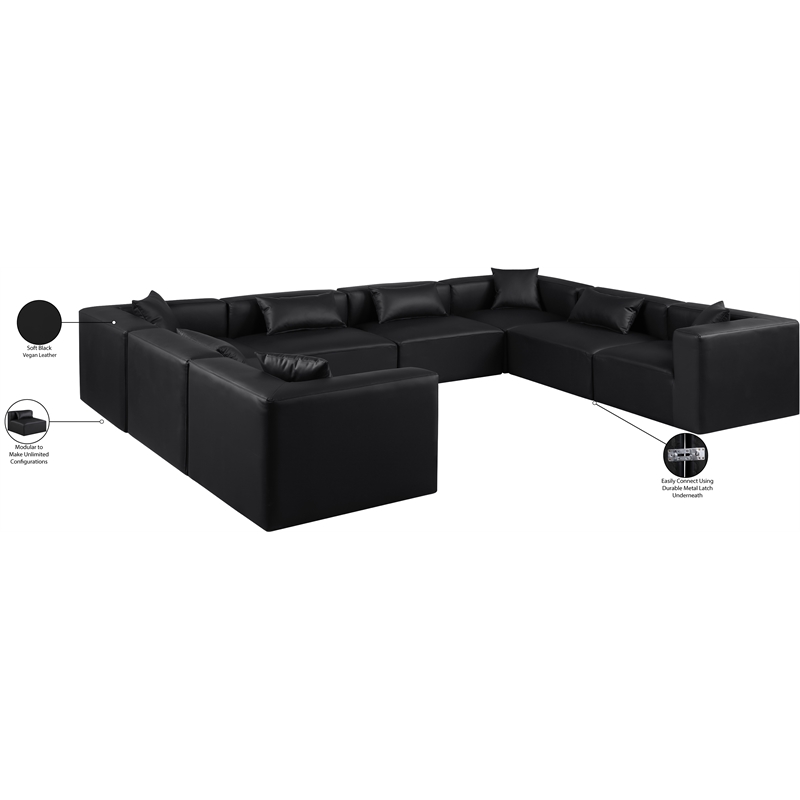 Meridian Furniture Cube Black Vegan Leather 8-Pc. U-Shaped Modular Sectional