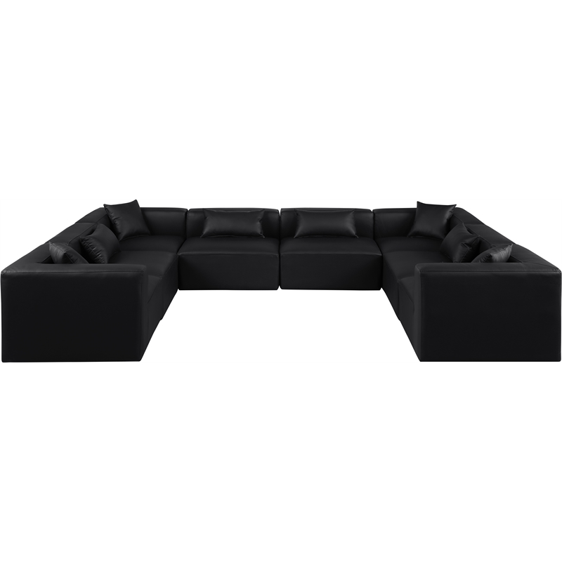 Meridian Furniture Cube Black Vegan Leather 8-Pc. U-Shaped Modular Sectional