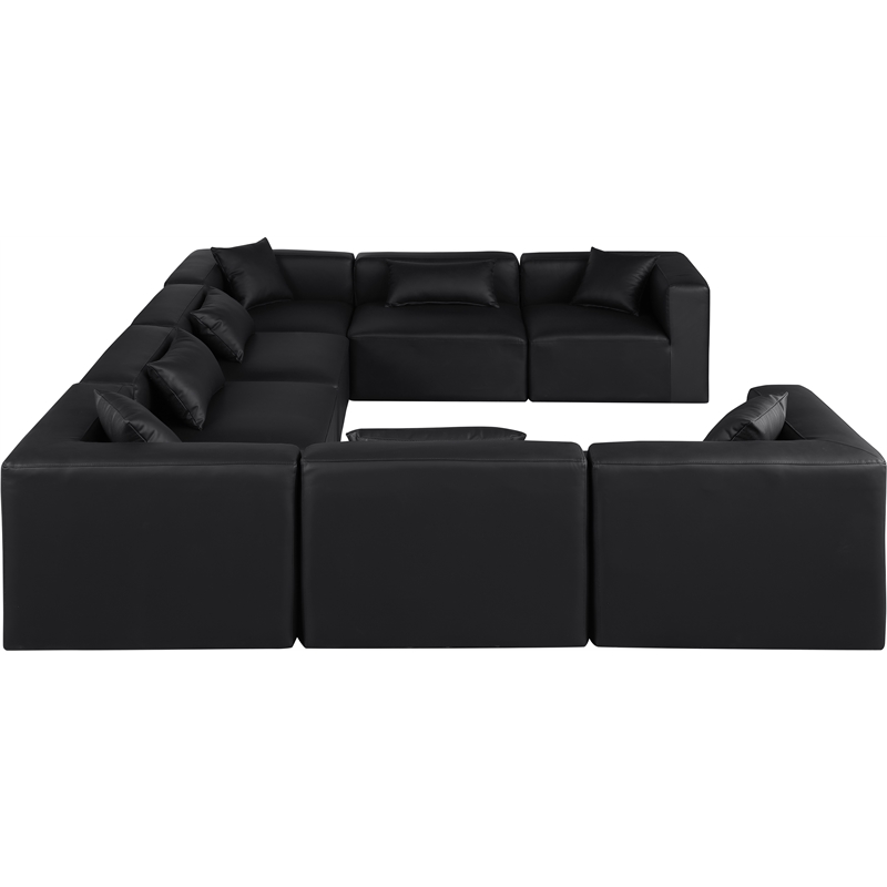 Meridian Furniture Cube Black Vegan Leather 8-Pc. U-Shaped Modular Sectional