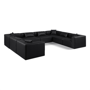 Meridian Furniture Cube Black Vegan Leather 8-Pc. U-Shaped Modular Sectional